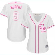 Wholesale Cheap Rockies #9 Daniel Murphy White/Pink Fashion Women's Stitched MLB Jersey