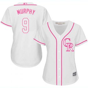 Wholesale Cheap Rockies #9 Daniel Murphy White/Pink Fashion Women\'s Stitched MLB Jersey