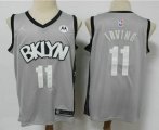 Wholesale Cheap Men's Brooklyn Nets #11 Kyrie Irving Light Grey 2021 Brand Jordan Swingman Stitched NBA Jersey With NEW Sponsor Logo