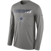 Wholesale Cheap Men's Dallas Cowboys Nike Gray Legend Staff Practice Long Sleeves Performance T-Shirt