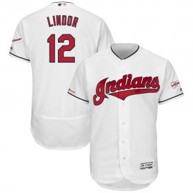 Wholesale Cheap Cleveland Indians #12 Francisco Lindor Majestic Home 2019 All-Star Game Patch Flex Base Player Jersey White
