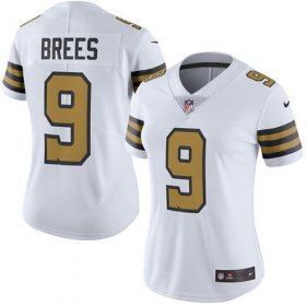 Wholesale Cheap Nike Saints #9 Drew Brees White Women\'s Stitched NFL Limited Rush Jersey