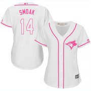 Wholesale Cheap Blue Jays #14 Justin Smoak White/Pink Fashion Women's Stitched MLB Jersey