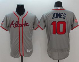 Wholesale Cheap Braves #10 Chipper Jones Grey Fashion Stars & Stripes Flexbase Authentic Stitched MLB Jersey