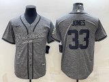 Wholesale Cheap Men's Green Bay Packers #33 Aaron Jones Grey Gridiron With Patch Cool Base Stitched Baseball Jersey