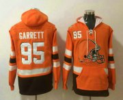 Wholesale Cheap Men's Cleveland Browns #95 Myles Garrett NEW Orange Pocket Stitched NFL Pullover Hoodie