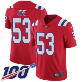Wholesale Cheap Nike Patriots #53 Josh Uche Red Alternate Men\'s Stitched NFL 100th Season Vapor Untouchable Limited Jersey