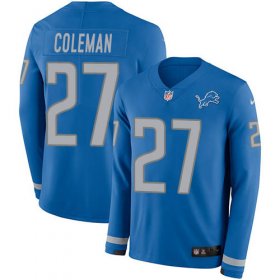 Wholesale Cheap Nike Lions #27 Justin Coleman Blue Team Color Men\'s Stitched NFL Limited Therma Long Sleeve Jersey
