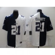 Wholesale Cheap Men Nike Dallas Cowboys 21 Ezekiel Elliott Blue White Split Limited Jersey
