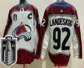 Wholesale Cheap Men\'s Colorado Avalanche #92 Gabriel Landeskog White 2022 Stanley Cup Stitched Jersey