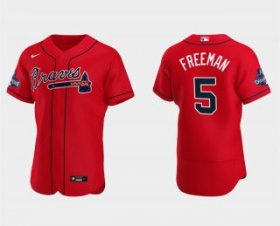 Wholesale Cheap Men\'s Red Atlanta Braves #5 Freddie Freeman 2021 World Series Champions Flex Base Stitched Jersey