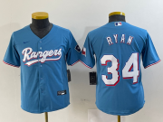 Cheap Youth Texas Rangers #34 Nolan Ryan Light Blue Team Logo Cool Base Jersey