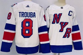 Cheap Men\'s New York Rangers #8 Jacob Trouba White 2024 Stadium Series Stitched Jersey