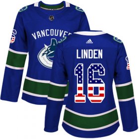 Wholesale Cheap Adidas Canucks #16 Trevor Linden Blue Home Authentic USA Flag Women\'s Stitched NHL Jersey