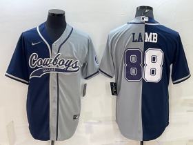 Wholesale Cheap Men\'s Dallas Cowboys #88 CeeDee Lamb Navy Blue Grey Two Tone With Patch Cool Base Stitched Baseball Jersey