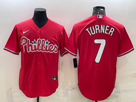 Wholesale Cheap Men\'s Philadelphia Phillies #7 Trea Turner Red Cool Base Stitched Baseball Jersey