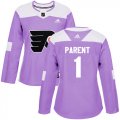 Wholesale Cheap Adidas Flyers #1 Bernie Parent Purple Authentic Fights Cancer Women's Stitched NHL Jersey