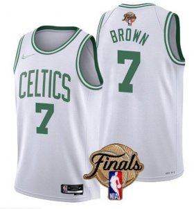 Wholesale Cheap Men\'s Boston Celtics #7 Jaylen Brown White 2022 Finals Stitched Jersey