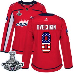 Wholesale Cheap Adidas Capitals #8 Alex Ovechkin Red Home Authentic USA Flag Stanley Cup Final Champions Women\'s Stitched NHL Jersey