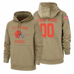 Wholesale Cheap Cleveland Browns Custom Nike Tan 2019 Salute To Service Name & Number Sideline Therma Pullover Hoodie