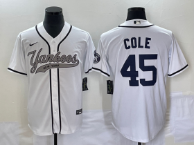 Wholesale Cheap Men\'s New York Yankees #45 Gerrit Cole White With Patch Cool Base Stitched Baseball Jersey