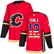 Wholesale Cheap Adidas Flames #12 Jarome Iginla Red Home Authentic USA Flag Stitched NHL Jersey