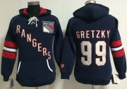 Wholesale Cheap New York Rangers #99 Wayne Gretzky Navy Blue Women's Old Time Heidi NHL Hoodie