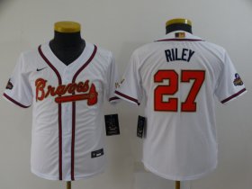 Wholesale Cheap Youth Atlanta Braves #27 Austin Riley 2022 White Gold World Series Champions Program Cool Base Stitched Jersey
