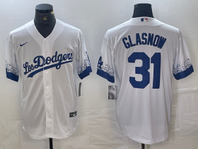 Cheap Men\'s Los Angeles Dodgers #31 Tyler Glasnow White 2021 City Connect Cool Base Stitched Jersey