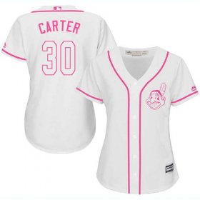 Wholesale Cheap Indians #30 Joe Carter White/Pink Fashion Women\'s Stitched MLB Jersey