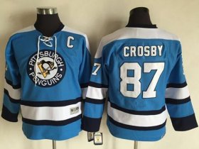 Wholesale Cheap Penguins #87 Sidney Crosby Blue CCM Throwback Stitched Youth NHL Jersey