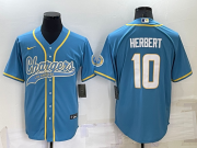 Wholesale Men's Los Angeles Chargers #10 Justin Herbert Light Blue Stitched MLB Cool Base Nike Baseball Jersey