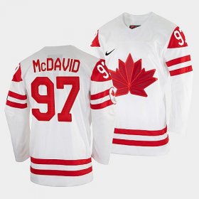 Wholesale Cheap Men\'s Connor McDavid Canada Hockey White 2022 Beijing Winter Olympic #97 Home Rrplica Jersey