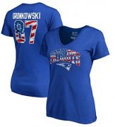 Wholesale Cheap Women's New England Patriots #87 Rob Gronkowski NFL Pro Line by Fanatics Branded Banner Wave Name & Number T-Shirt Royal