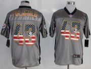 Wholesale Cheap Nike Steelers #43 Troy Polamalu Grey Men's Stitched NFL Elite USA Flag Fashion Jersey