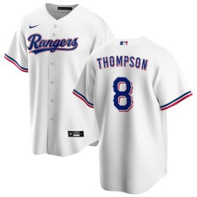 Cheap Men\'s Texas Rangers #8 Bubba Thompson White Cool Base Stitched Baseball Jersey