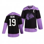 Wholesale Cheap Chicago Blackhawks #19 Jonathan Toews Adidas Men's Hockey Fights Cancer Practice NHL Jersey Black