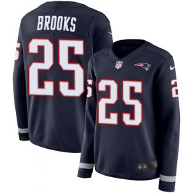 Wholesale Cheap Nike Patriots #25 Terrence Brooks Navy Blue Team Color Women\'s Stitched NFL Limited Therma Long Sleeve Jersey