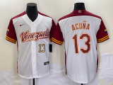 Cheap Men's Venezuela Baseball #13 Ronald Acuna Jr Number 2023 White Red World Classic Stitched Jerseys