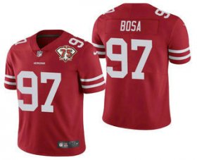 Wholesale Cheap Men\'s San Francisco 49ers #97 Nick Bosa Red 75th Anniversary Patch 2021 Vapor Untouchable Stitched Nike Limited Jersey