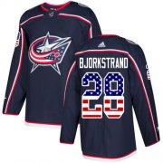 Wholesale Cheap Adidas Blue Jackets #28 Oliver Bjorkstrand Navy Blue Home Authentic USA Flag Stitched NHL Jersey