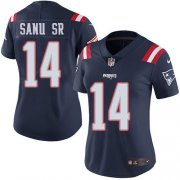 Wholesale Cheap Nike Patriots #14 Mohamed Sanu Sr Navy Blue Women's Stitched NFL Limited Rush Jersey