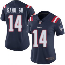 Wholesale Cheap Nike Patriots #14 Mohamed Sanu Sr Navy Blue Women\'s Stitched NFL Limited Rush Jersey
