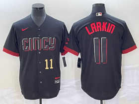 Wholesale Cheap Men\'s Cincinnati Reds #11 Barry Larkin Number Black 2023 City Connect Cool Base Stitched Jersey2