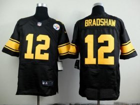 Wholesale Cheap Nike Steelers #12 Terry Bradshaw Black(Gold No.) Men\'s Stitched NFL Elite Jersey