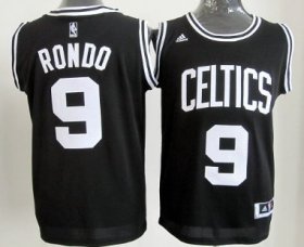 Wholesale Cheap Boston Celtics #9 Rajon Rondo Black With White Authentic Jersey