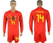 Wholesale Cheap Belgium #14 Mertens Red Home Long Sleeves Soccer Country Jersey