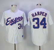 Wholesale Cheap Mitchell And Ness Expos #34 Bryce Harper White Strip Throwback Stitched MLB Jersey