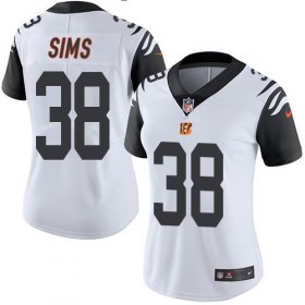 Wholesale Cheap Nike Bengals #38 LeShaun Sims White Women\'s Stitched NFL Limited Rush Jersey