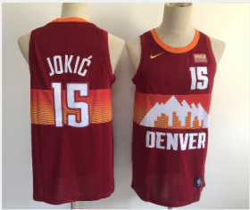 Wholesale Cheap Men\'s Denver Nuggets #15 Nikola Jokic Red 2021 City Edition NBA Swingman Jersey With The Sponsor Logo